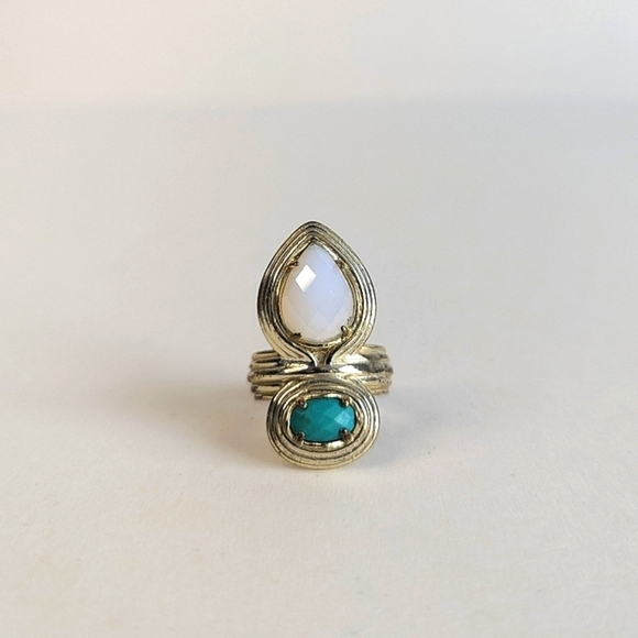 Kendra Scott Rare Yira Double Stone Gypsy Ring - sz 7¼ - 7½ *Signs of Wear* - Picture 1 of 10
